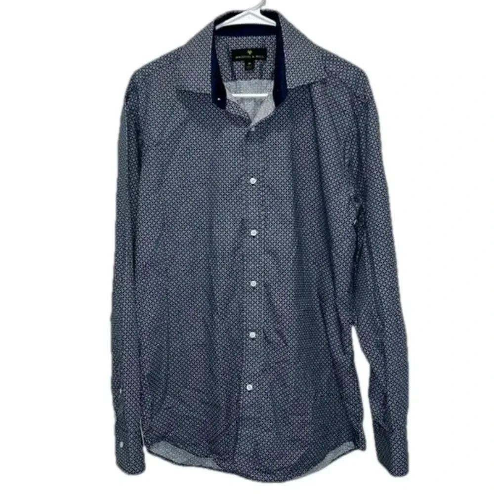 Bristol &‎ Bull men’s button down long sleeved cotton shirt blue white
